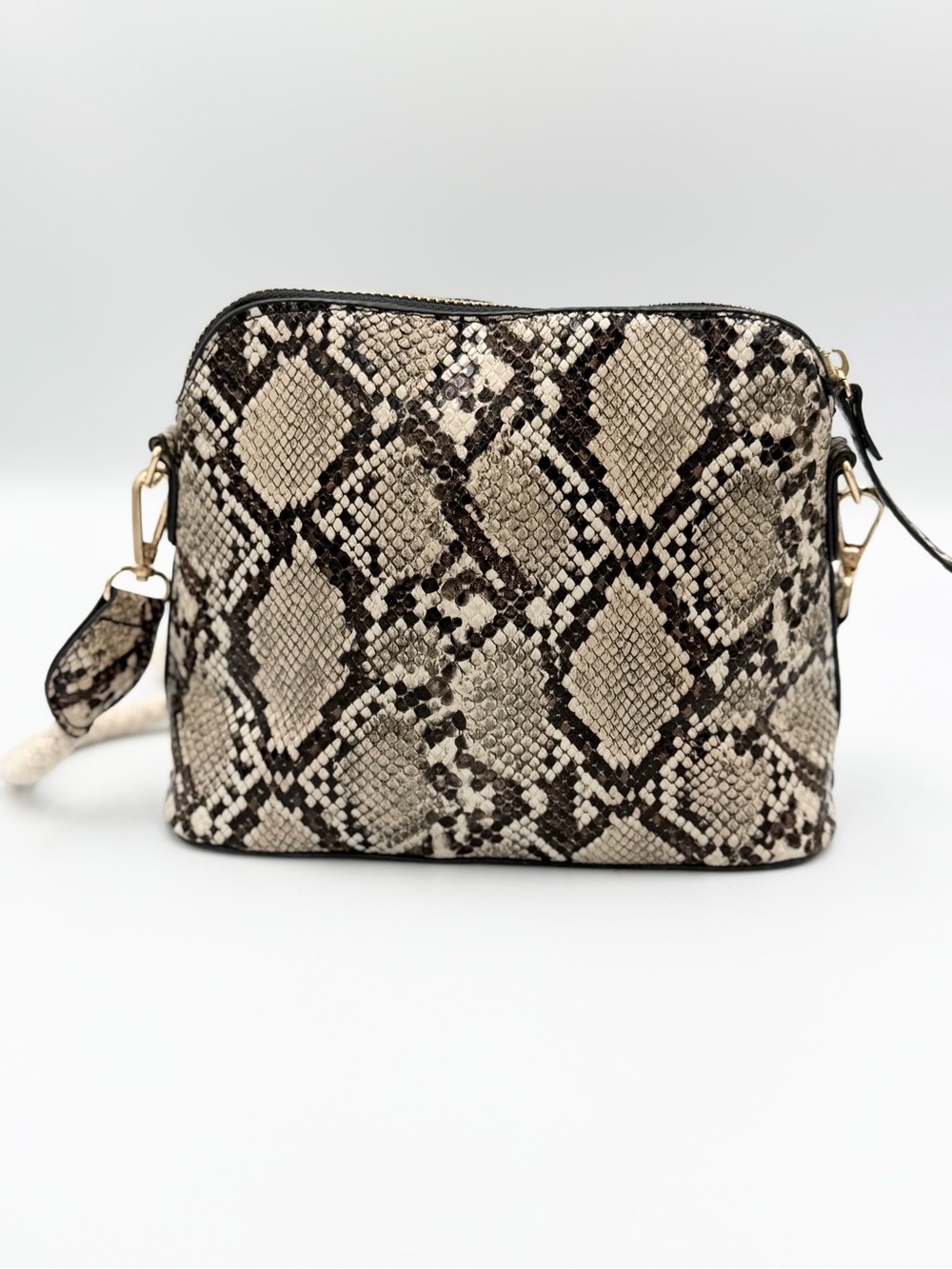 Snake-Print Mini Crossbody Bag With Rope Strap